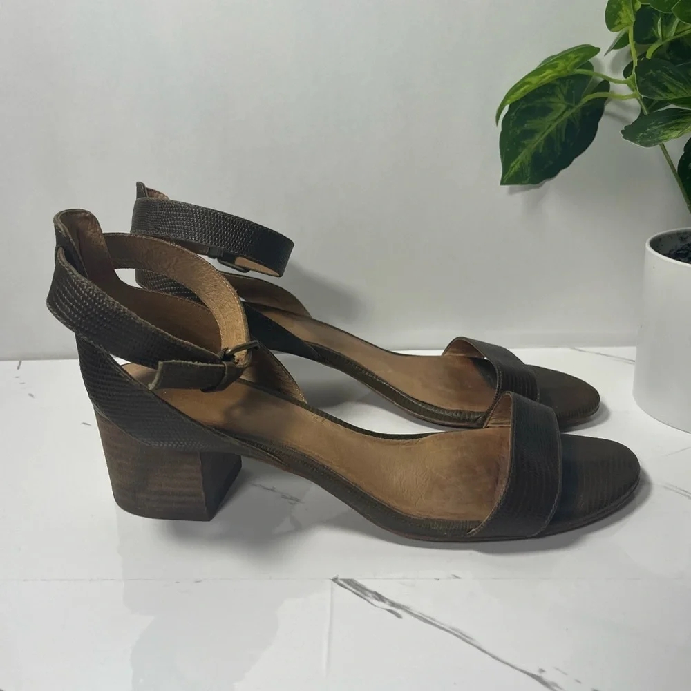 Madewell Women’s Alice Ankle Strap Mid Heel Open Toe Sandal Heel Python Size 8.5 - Picture 2 of 10